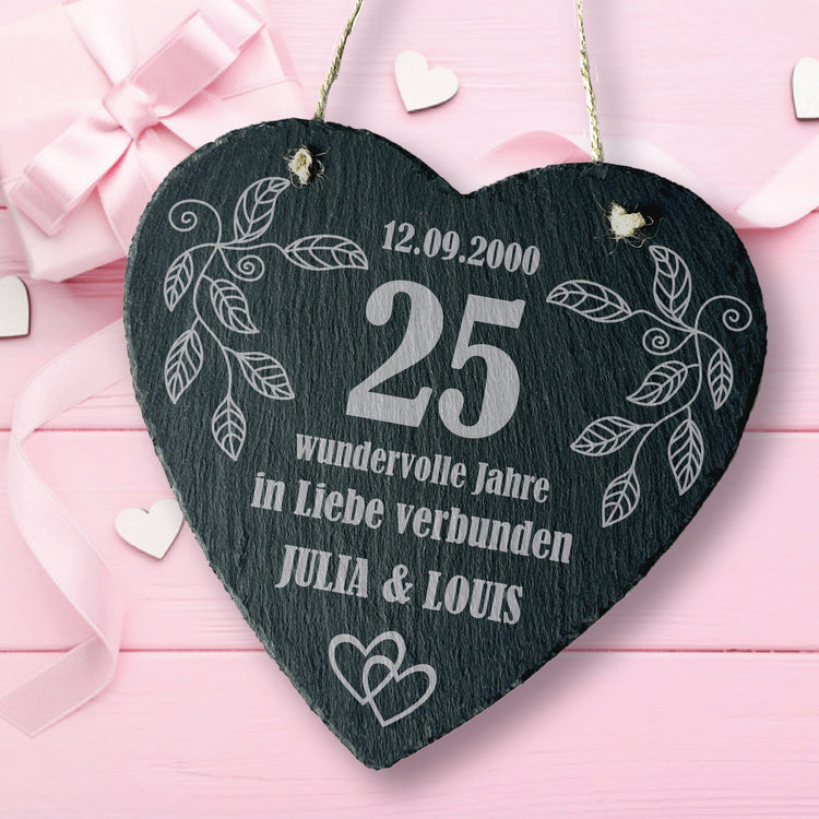 Schieferherz zum Hochzeitstag - Wundervolle Jahre mit Personalisierung