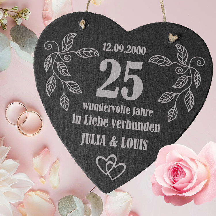 Schieferherz zum Hochzeitstag - Wundervolle Jahre mit Personalisierung