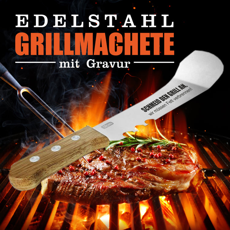 Grillmachete mit Edelstahlklinge Schmeiß den Grill an, wir müssen Fett verbrennen!