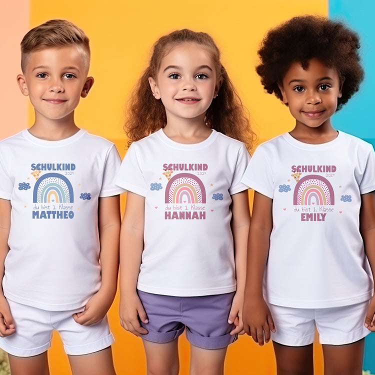 T-Shirt Schulkind Design Regenbogen - personalisiert