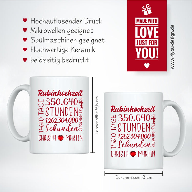 Tasse Rubinhochzeit mit Namen