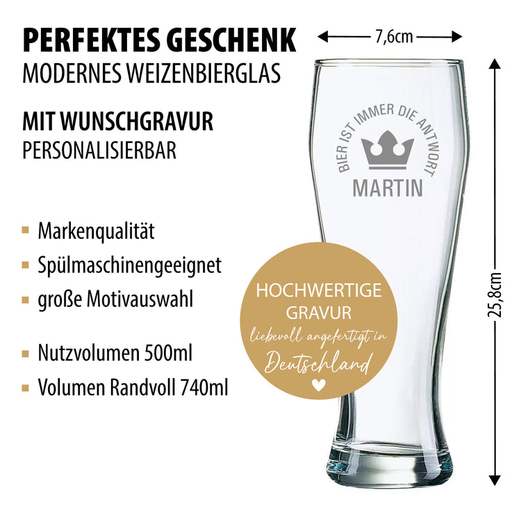 Weizenbierglas Bier ist immer die Antwort - personalisiert