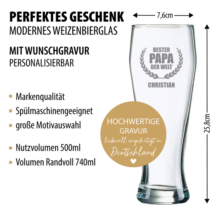 Weizenbierglas Bester Papa der Welt mit Name