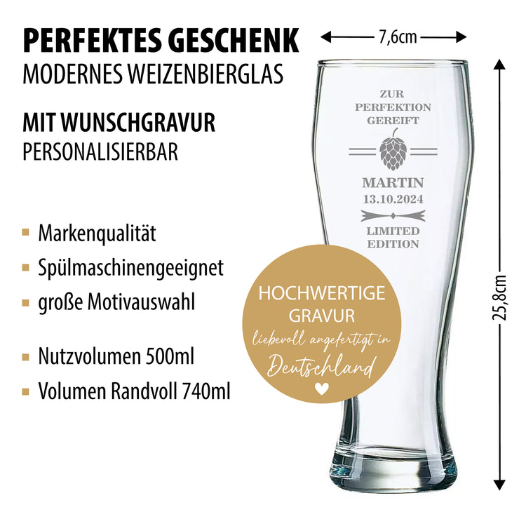 Weizenbierglas zur Perfektion gereift - personalisiert