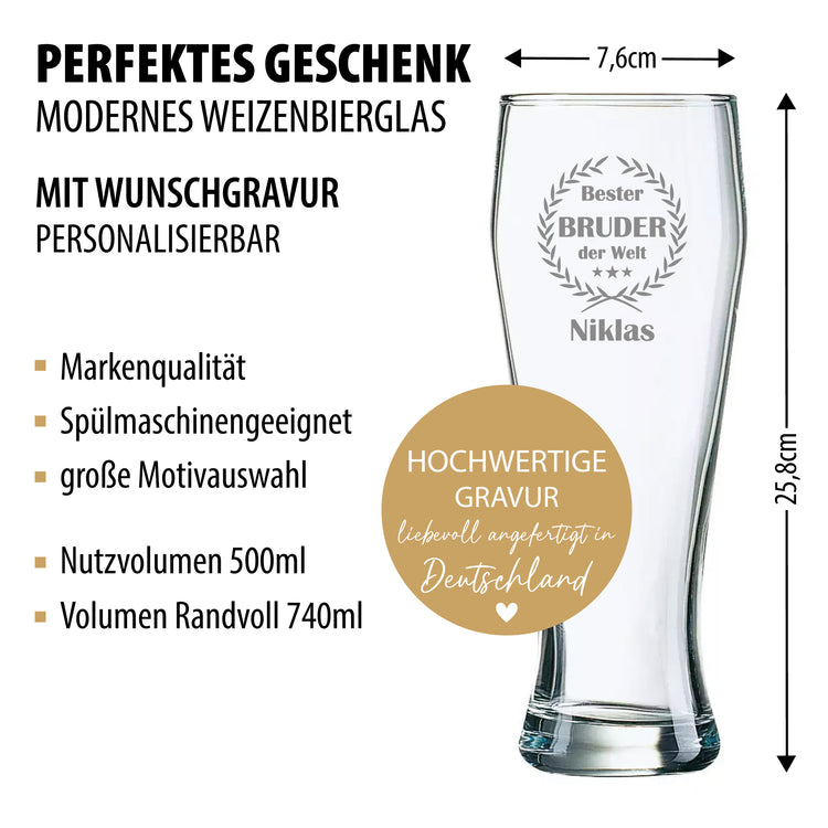 Weizenbierglas Bester Bruder der Welt - personalisiert