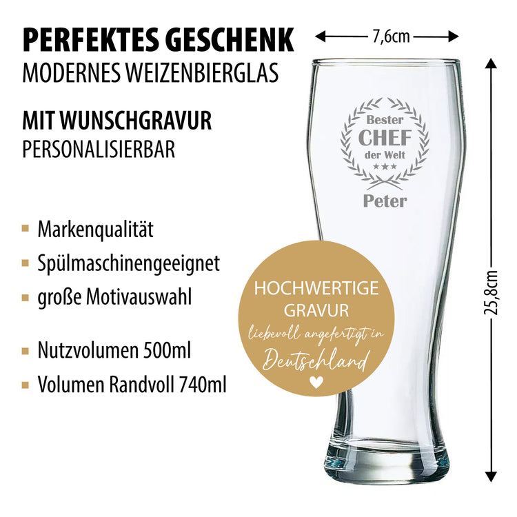 Weizenbierglas Bester Chef der Welt - personalisiert