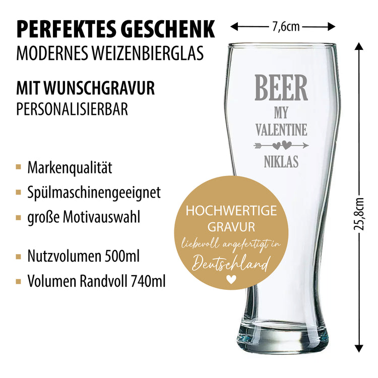 Weizenbierglas Beer my Valentine - personalisiert