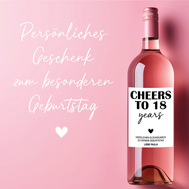 Weinetikett Cheers - mit Alter und Wunschtext