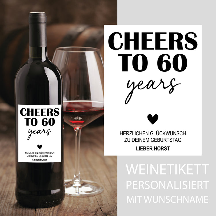 Weinetikett Cheers - mit Alter und Wunschtext