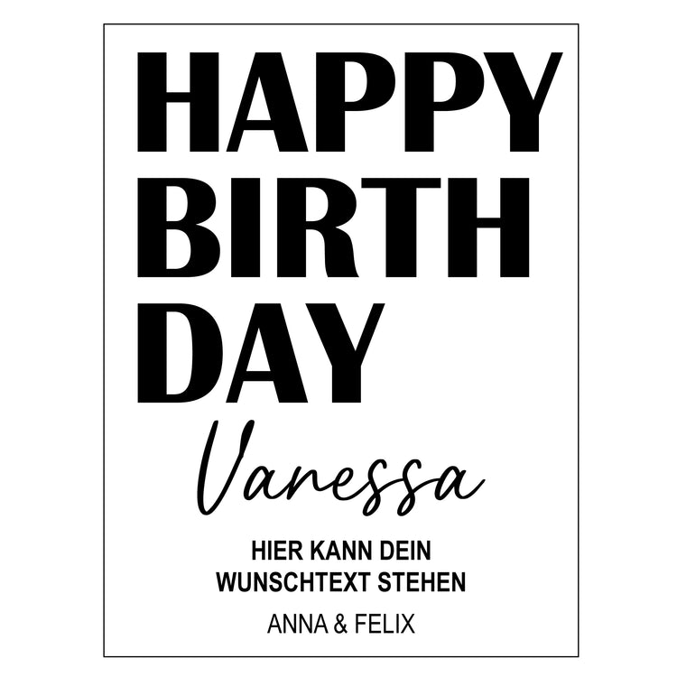 Weinetikett Happy Birthday - mit Namen und Wunschtext