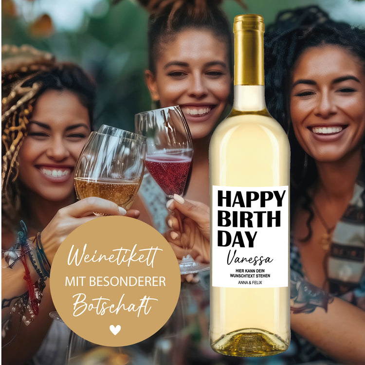 Weinetikett Happy Birthday - mit Namen und Wunschtext