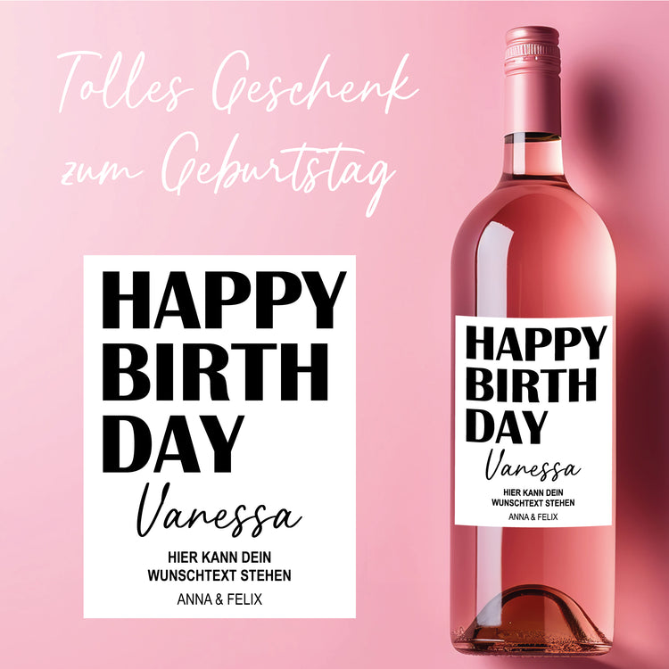 Weinetikett Happy Birthday - mit Namen und Wunschtext