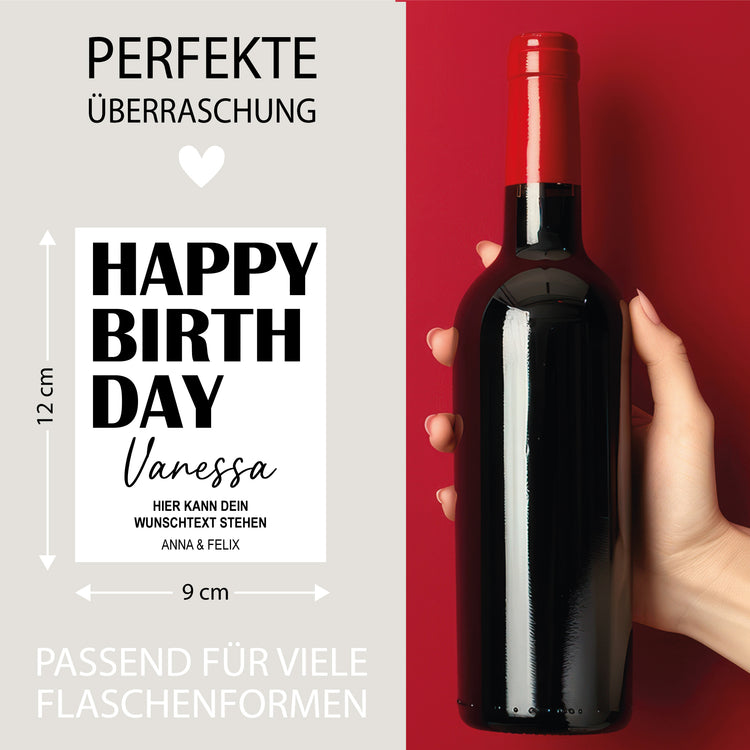 Weinetikett Happy Birthday - mit Namen und Wunschtext