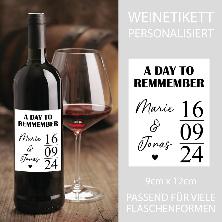 Weinetikett Remember - mit Datum und Namen