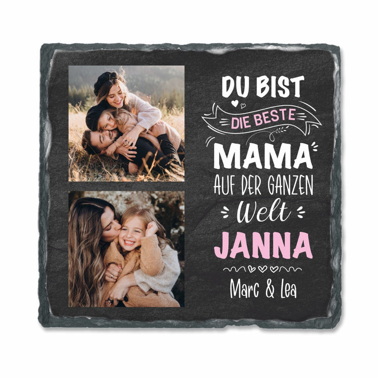 Schiefertafel mit 2 Fotos & Text Du bist die beste Mama auf der ganzen Welt – personalisierbar