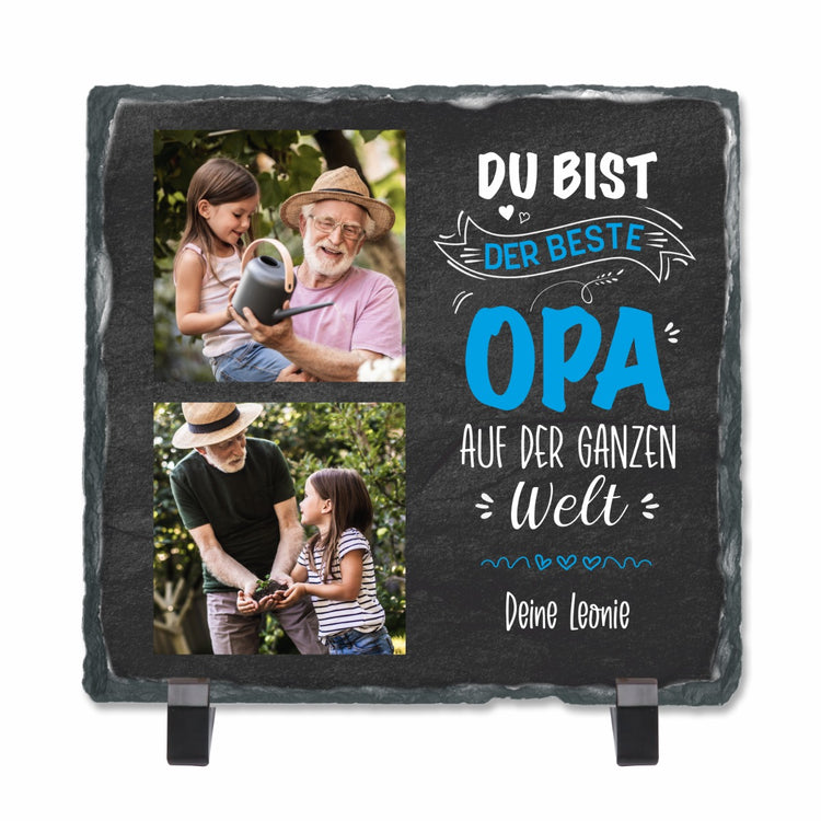 Schiefertafel mit 2 Fotos & Text Du bist der beste Opa auf der ganzen Welt - personalisierbar