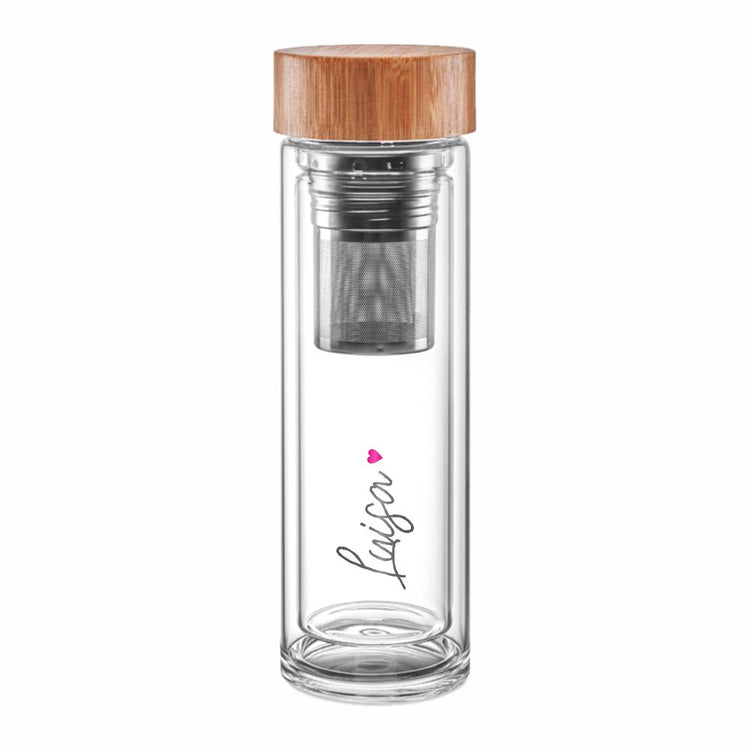 Thermos-Glasflasche mit Namen & Herz - Design Heart