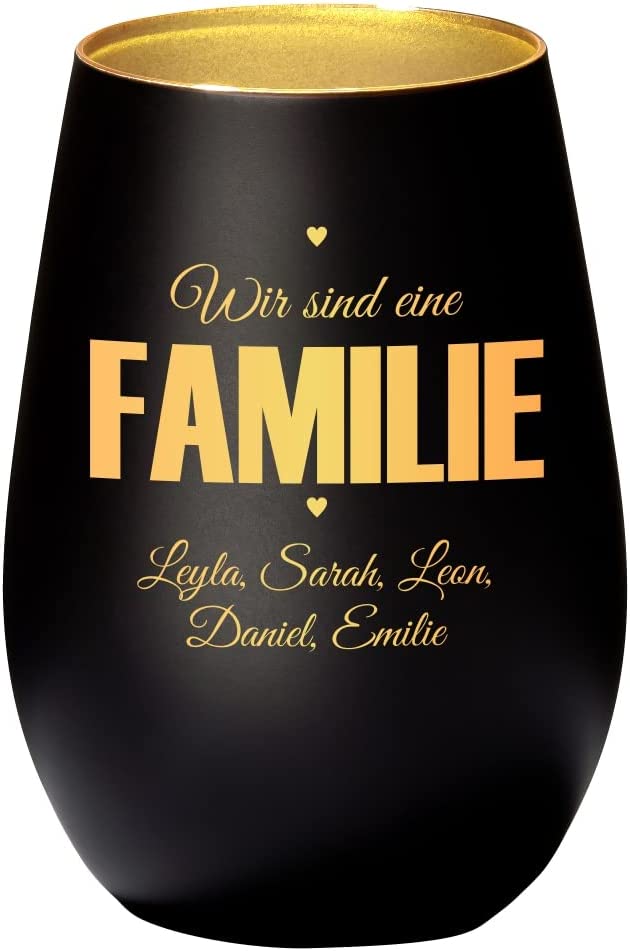 Windlicht Wir sind eine FAMLIE Motiv Herzchen personalisiert