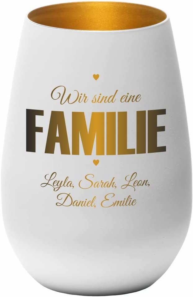 Windlicht Wir sind eine FAMLIE Motiv Herzchen personalisiert