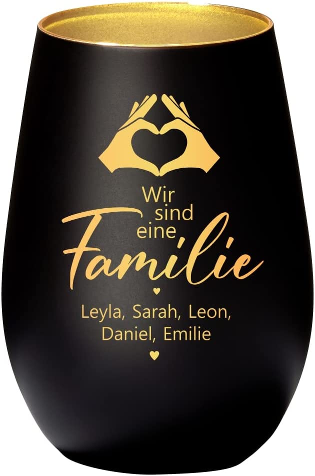 Windlicht Wir sind eine FAMLIE Motiv Hände personalisiert