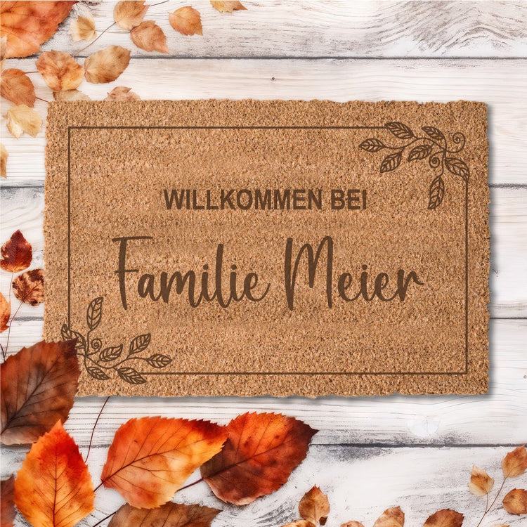 Kokos-Fußmatte Willkommen - Design Blätter