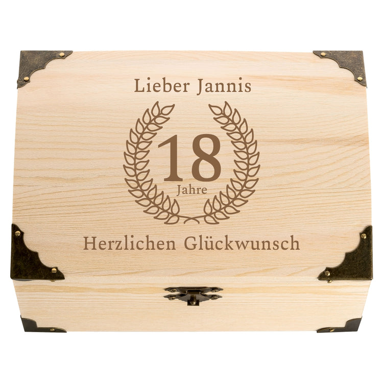 Personalisierbare Schatztruhe Glückwunsch zum 18. Geburtstag