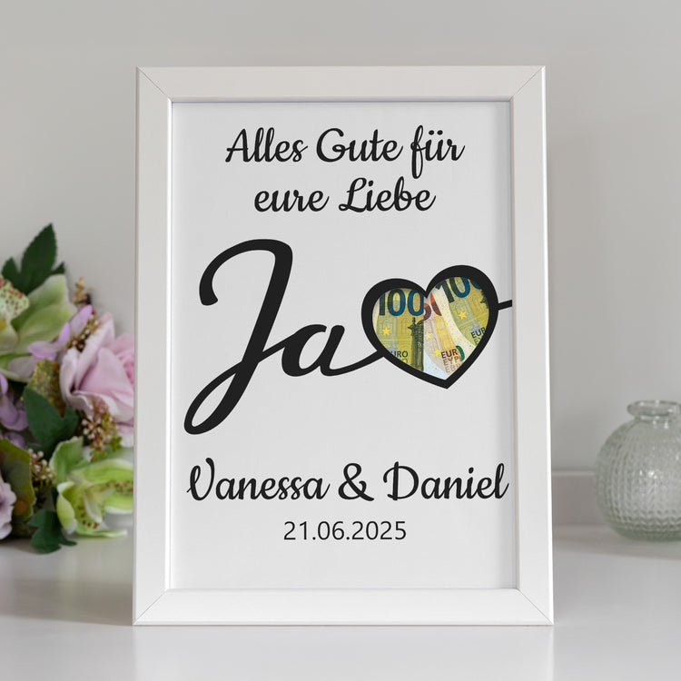 Geldgeschenk zur Hochzeit im Bilderrahmen