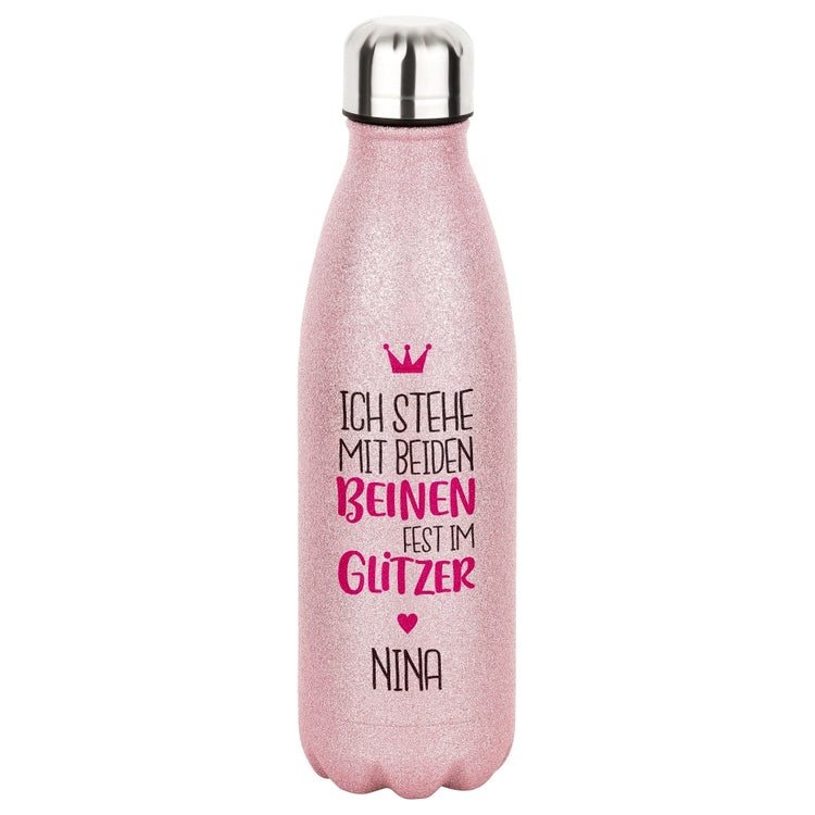 rosa Glitzerflasche Ich stehe mit beiden Beinen fest im Glitzer