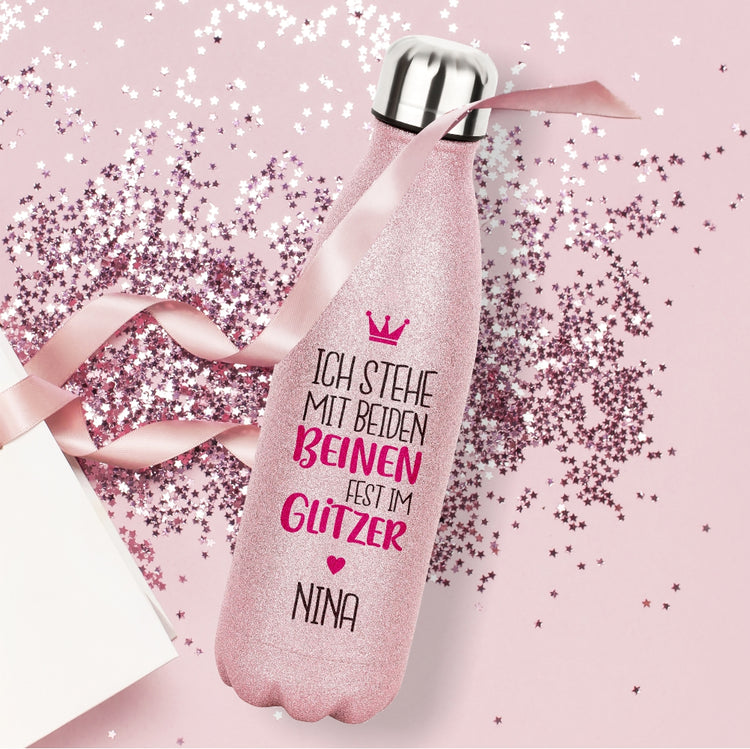 rosa Glitzerflasche Ich stehe mit beiden Beinen fest im Glitzer