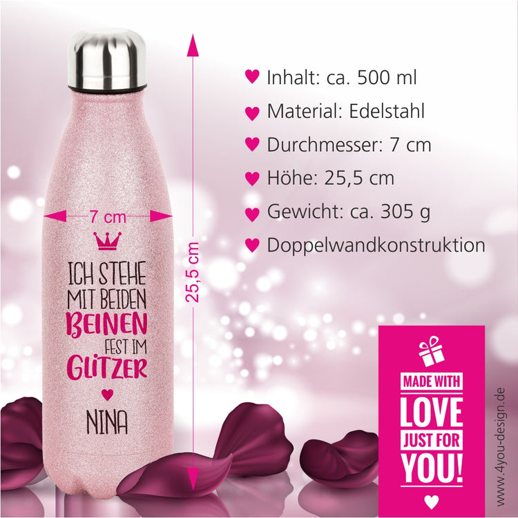 rosa Glitzerflasche Ich stehe mit beiden Beinen fest im Glitzer