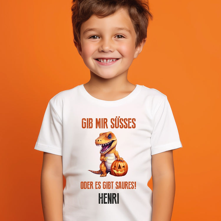 Kinder T-Shirt Gib mir süßes oder es gibt saures - personalisiert