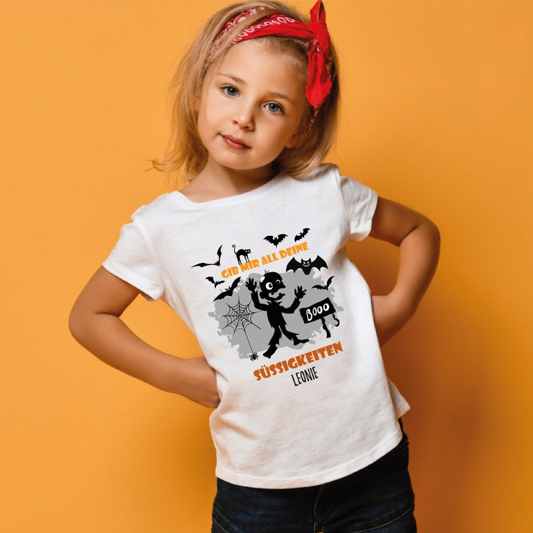 Kinder T-Shirt Gib mir all deine Süßigkeiten - personalisiert