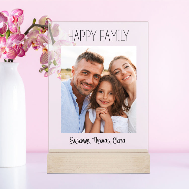 Acrylaufsteller Happy Family personalisiert mit Eurem Foto + Euren Namen