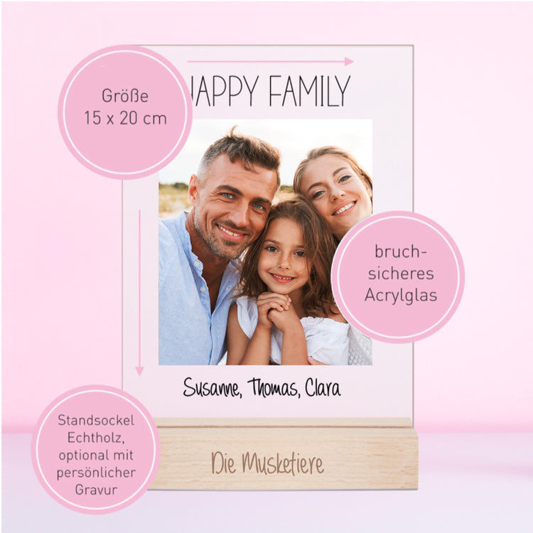 Acrylaufsteller Happy Family personalisiert mit Eurem Foto + Euren Namen