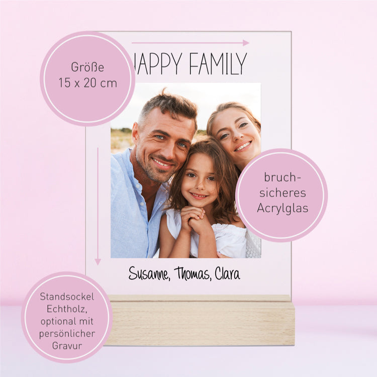 Acrylaufsteller Happy Family personalisiert mit Eurem Foto + Euren Namen