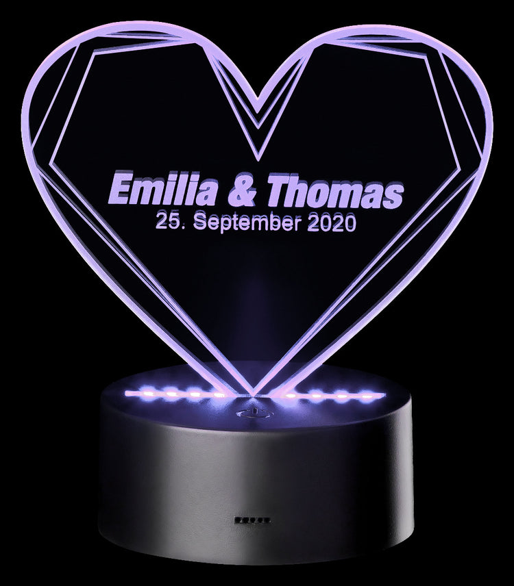 LED Motivlampe - 3D Herzleuchte mit Personalisierung