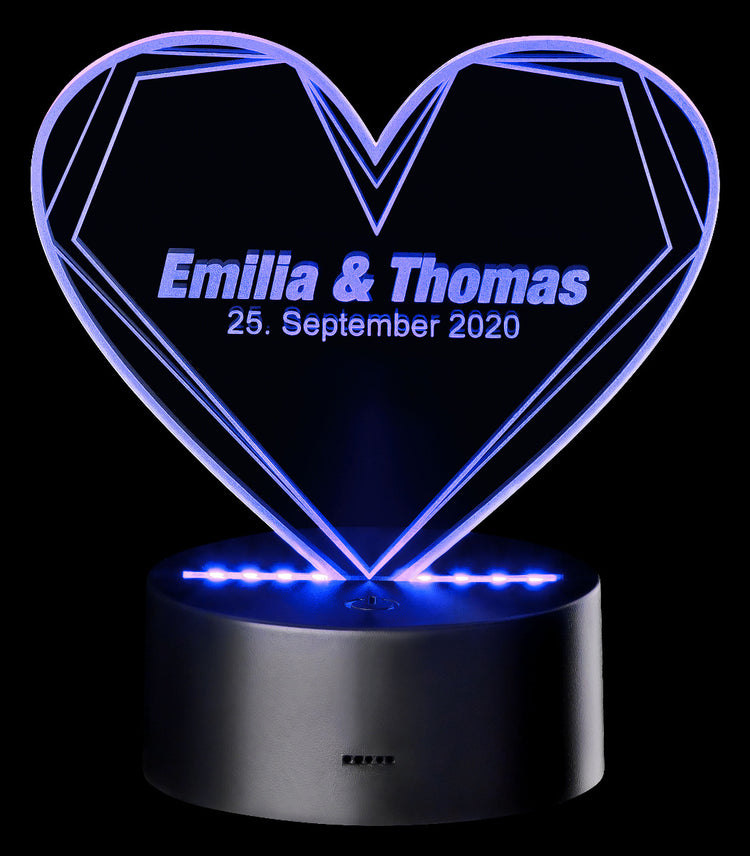 LED Motivlampe - 3D Herzleuchte mit Personalisierung