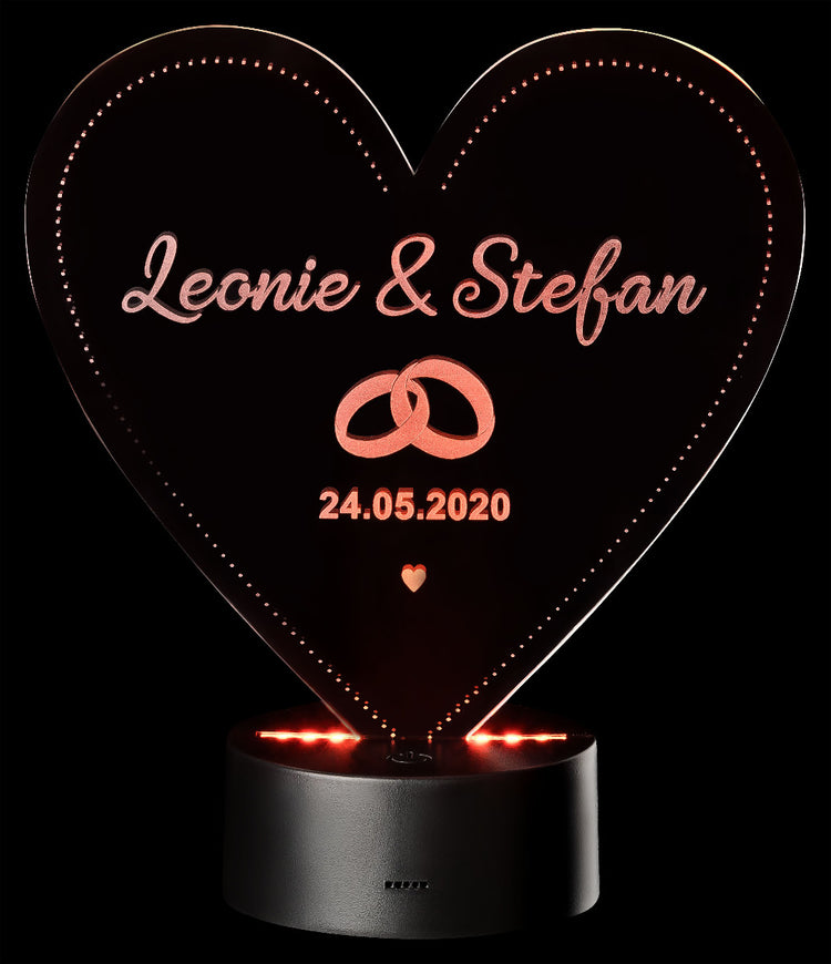 LED Motivlampe - personalisierte 3D Herzleuchte Ring-Motiv