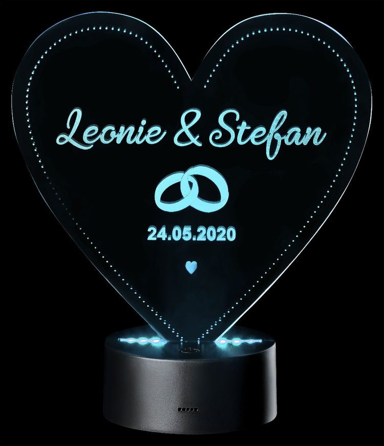 LED Motivlampe - personalisierte 3D Herzleuchte Ring-Motiv