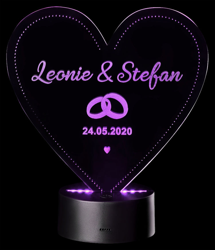 LED Motivlampe - personalisierte 3D Herzleuchte Ring-Motiv