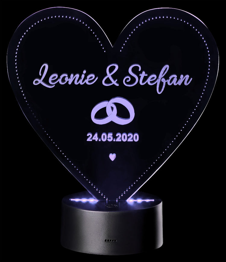 LED Motivlampe - personalisierte 3D Herzleuchte Ring-Motiv