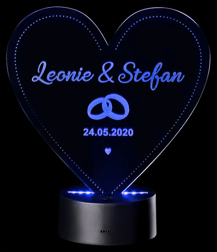 LED Motivlampe - personalisierte 3D Herzleuchte Ring-Motiv