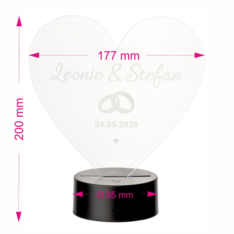 LED Motivlampe - personalisierte 3D Herzleuchte Ring-Motiv