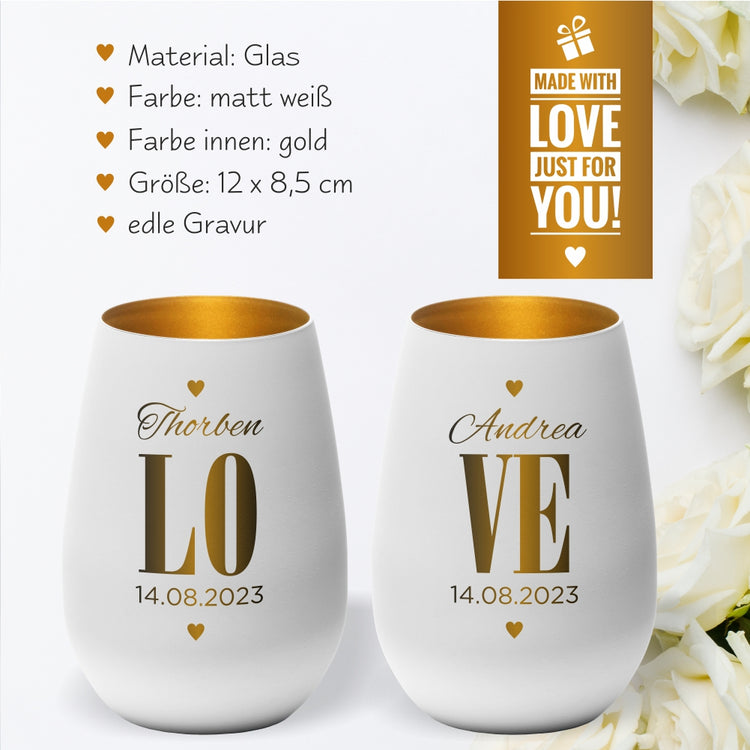 Windlicht Hochzeit Love personalisiert