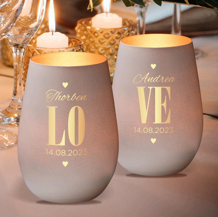 Windlicht Hochzeit Love personalisiert