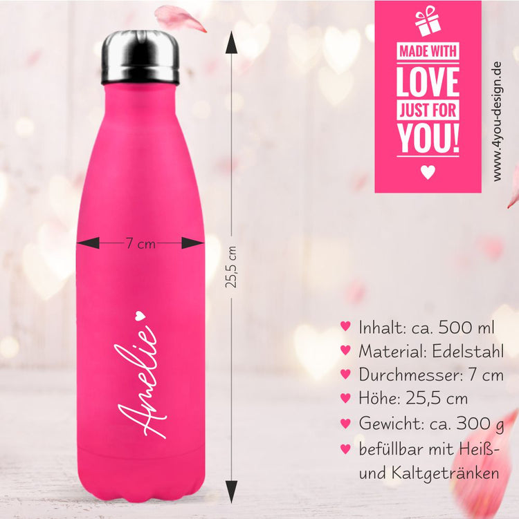 Trinkflasche Edelstahl mit Namen - Design Heart