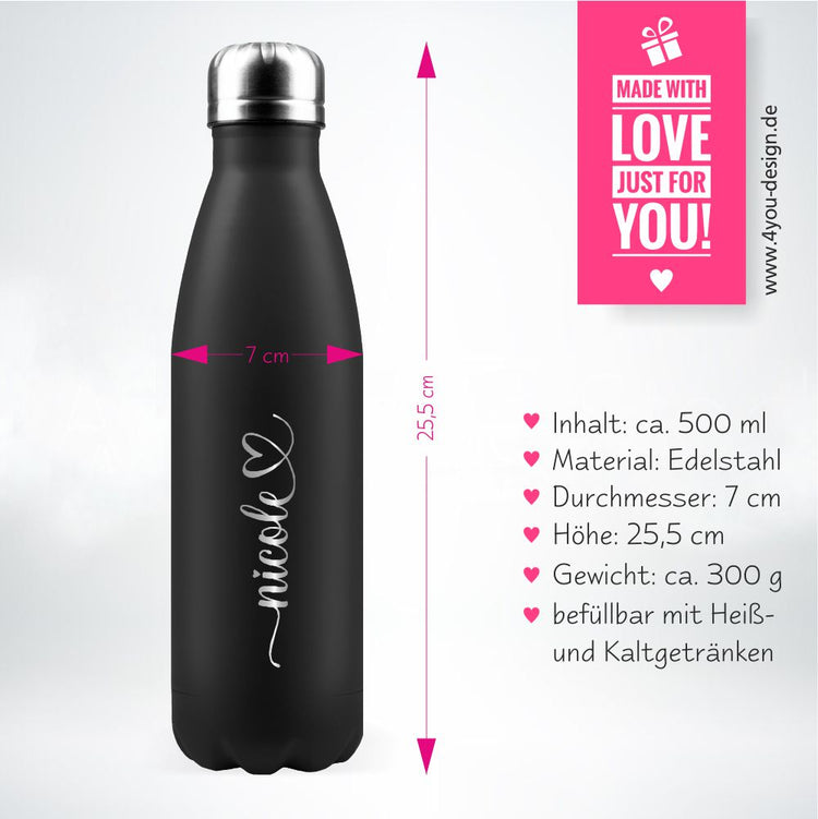 Trinkflasche Edelstahl mit Namen - Design Happy