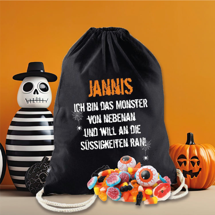 Aufbewahrungsbeutel Halloween Ich Bin das Monster von nebenan und Will an die Süssigkeiten Ran!  - personalisierbar