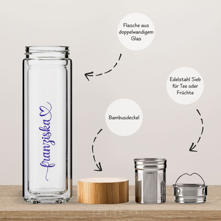 Thermos-Glasflasche mit Namen - Design Happy