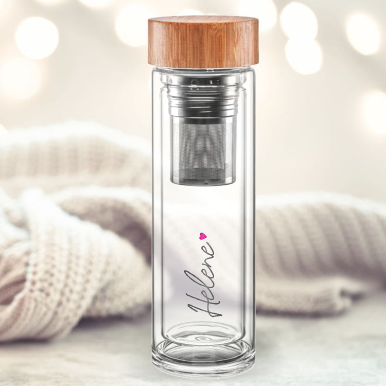 Thermos-Glasflasche mit Namen & Herz - Design Heart